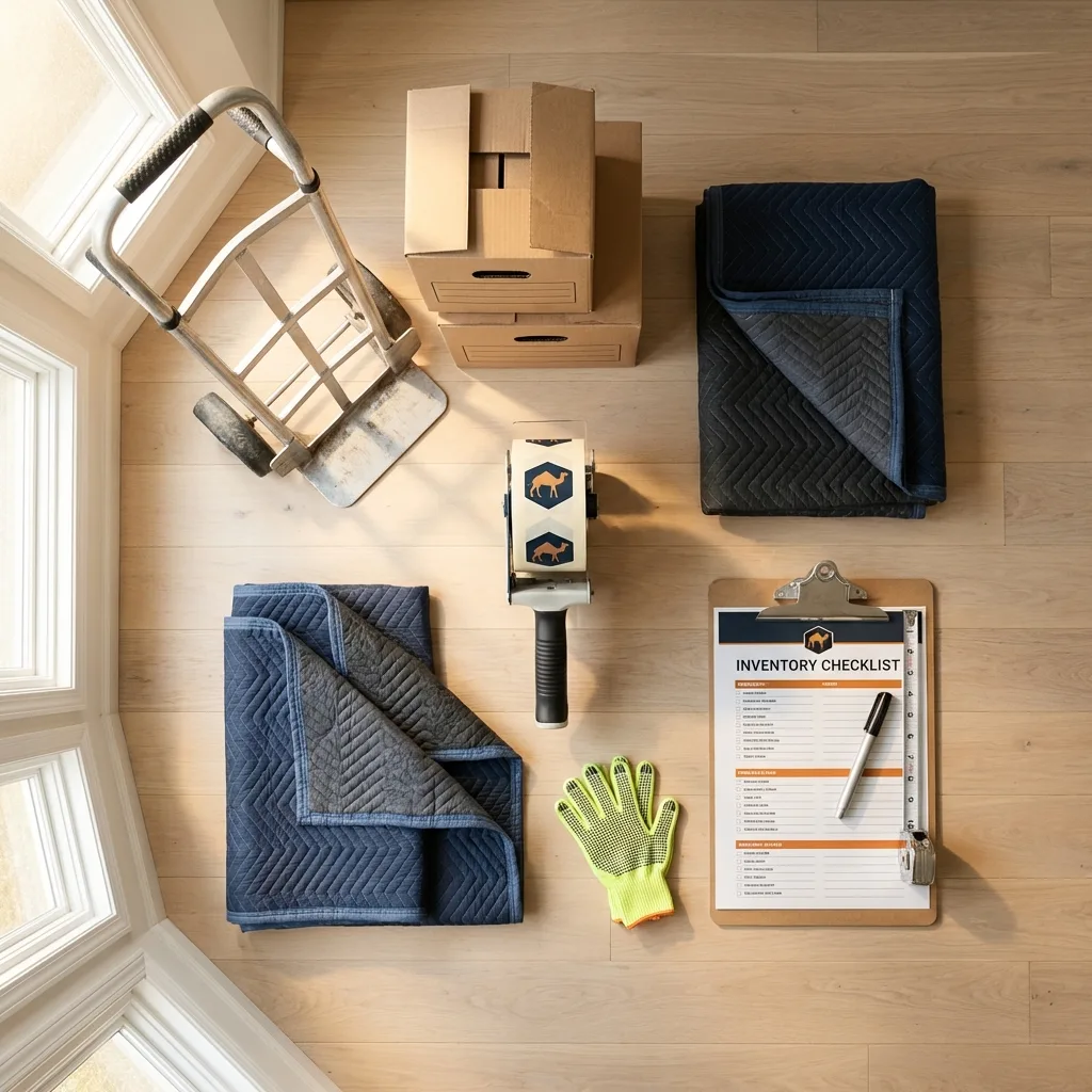 Professional moving supplies and packing materials layout for New Albany residential relocations